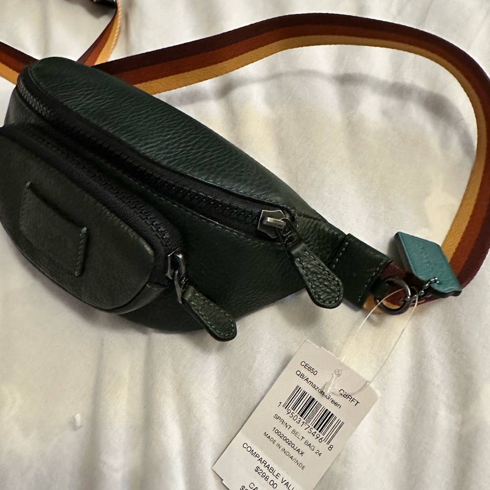 Coach Green Leather Crossbody waist  Bag new with tags - Picture 2 of 10